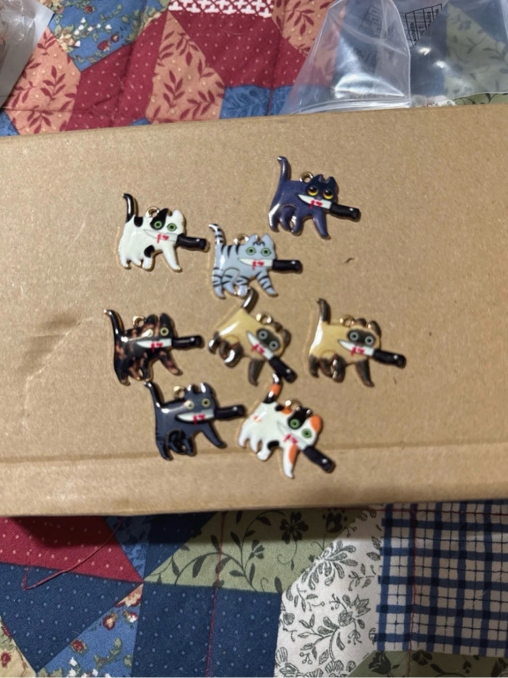 Enamel Cat Charm Set - Multicolor Cute Cat Pendants